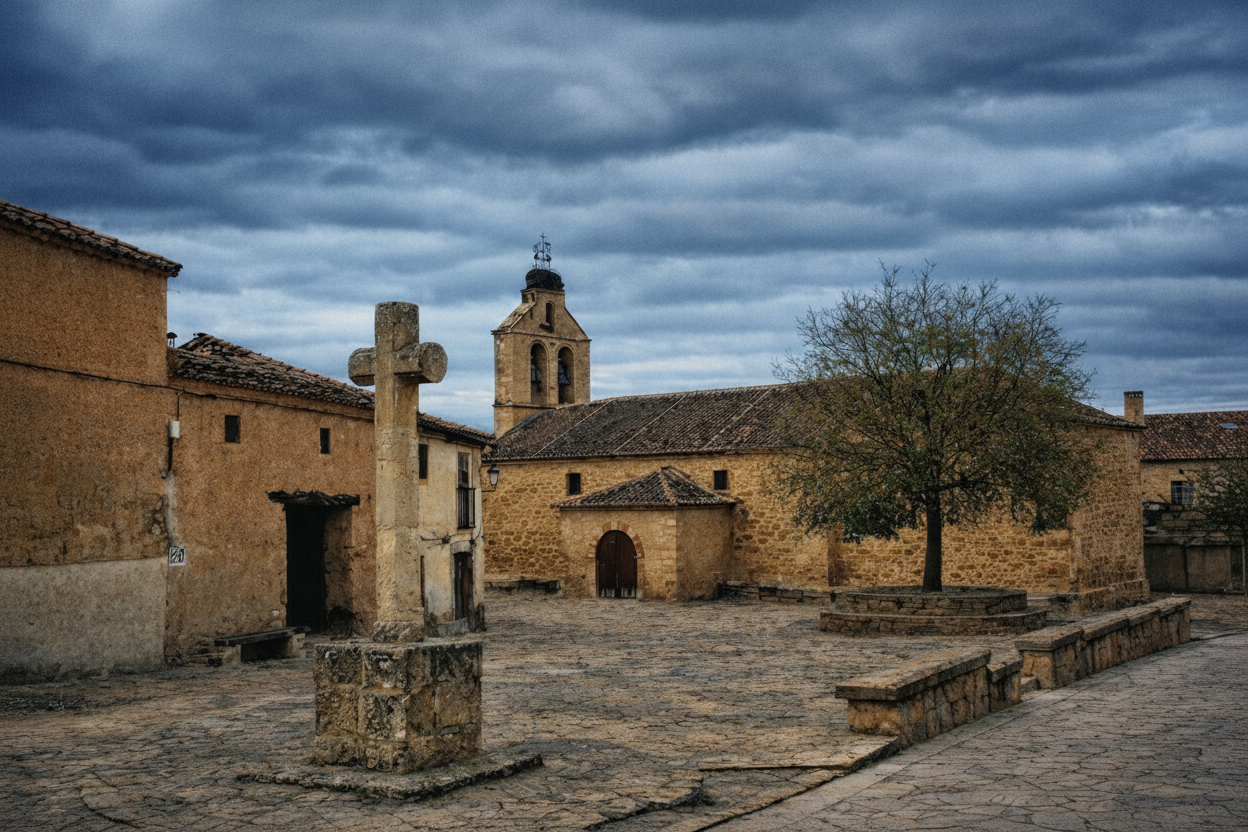 Plaza donde está Embutidos La Matillana en La Matilla (Segovia), embutidos artesanos y jamones de curación tradicional, cerca de Pedraza y Sepúlveda.
